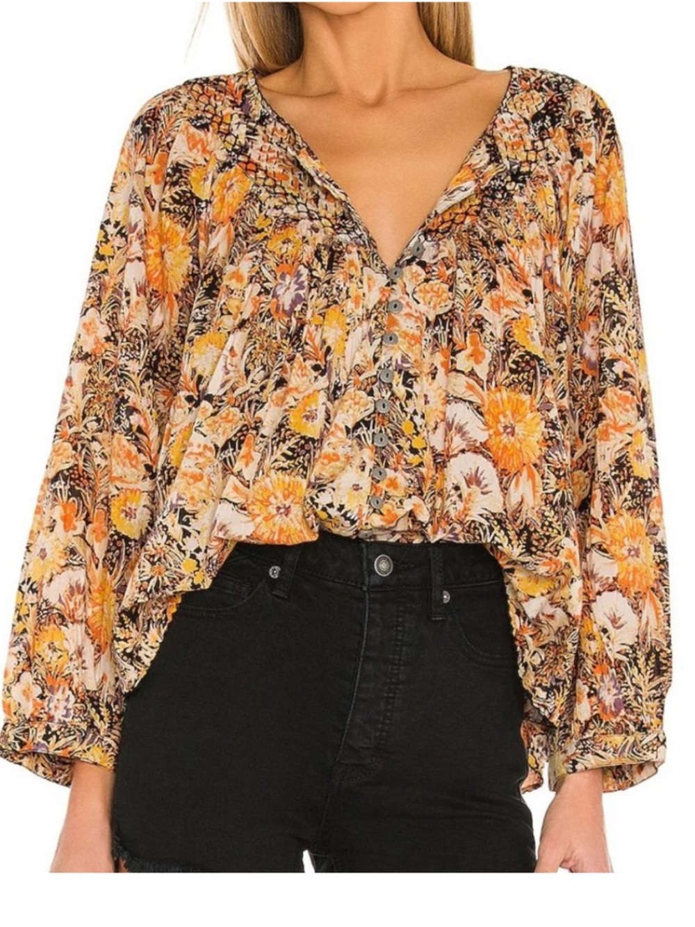 Free People We The Free Cool Meadow Floral Printed Top Sz large